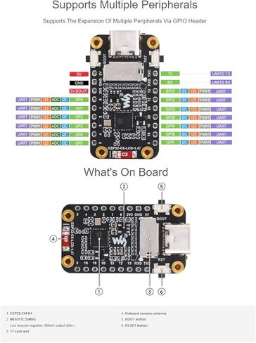 waveshare ESP32-C6 1.47inch Display Development Board 172×320 Resolution 262K Color LCD, 32-bit RISC-V Processor,Supports Wi-Fi 6(802.11 b/g/n) and Bluetooth 5 (LE) in Kuwait