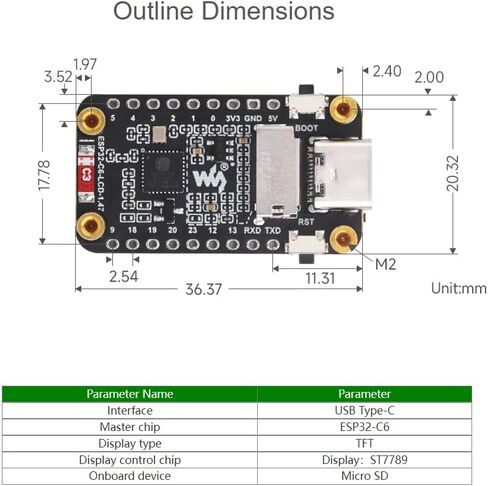waveshare ESP32-C6 1.47inch Display Development Board 172×320 Resolution 262K Color LCD, 32-bit RISC-V Processor,Supports Wi-Fi 6(802.11 b/g/n) and Bluetooth 5 (LE) in Kuwait
