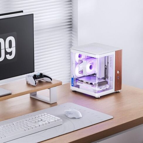 حافظة Jonsbo TK-0 Mini ITX بيضاء - حافظة ITX مع زجاج مقسى، هيكل خشبي صغير للكمبيوتر الشخصي، حافظة SFF لبطاقات الرسومات حتى 230 مم، USB C على اللوحة الأمامية، دوران 90 درجة لوضع مرن in Kuwait