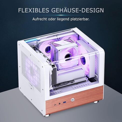 حافظة Jonsbo TK-0 Mini ITX بيضاء - حافظة ITX مع زجاج مقسى، هيكل خشبي صغير للكمبيوتر الشخصي، حافظة SFF لبطاقات الرسومات حتى 230 مم، USB C على اللوحة الأمامية، دوران 90 درجة لوضع مرن in Kuwait