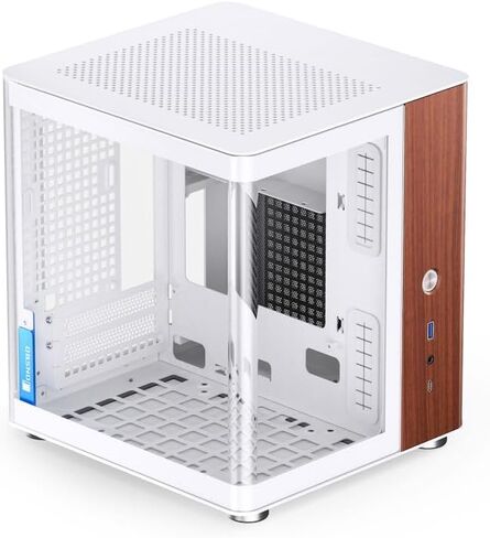 حافظة Jonsbo TK-0 Mini ITX بيضاء - حافظة ITX مع زجاج مقسى، هيكل خشبي صغير للكمبيوتر الشخصي، حافظة SFF لبطاقات الرسومات حتى 230 مم، USB C على اللوحة الأمامية، دوران 90 درجة لوضع مرن in Kuwait