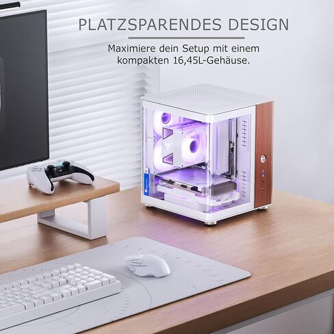 حافظة Jonsbo TK-0 Mini ITX بيضاء - حافظة ITX مع زجاج مقسى، هيكل خشبي صغير للكمبيوتر الشخصي، حافظة SFF لبطاقات الرسومات حتى 230 مم، USB C على اللوحة الأمامية، دوران 90 درجة لوضع مرن in Kuwait