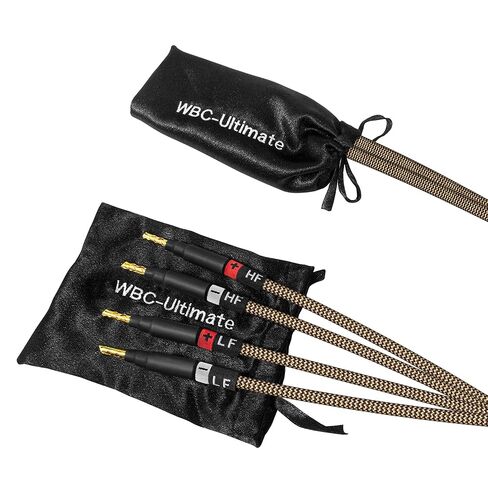 WORLDS BEST CABLES 25 Foot Ultimate - 7 AWG - Ultra-Pure OFC – Extra Premium Audiophile HiFi Bi-Wire Speaker Cable Pair with Eminence Gold Banana Plugs & TnBrwn Tweed Jacket in Kuwait