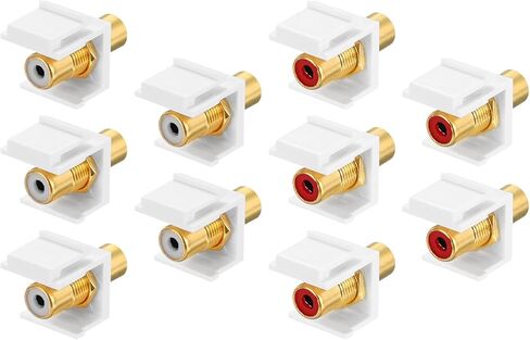 MECCANIXITY 10 Pcs RCA Coaxial Cable Connector,RG6 Female to Female Wall Plate Key-Stone Jack Insert Cable Extender for Wall Plate and Patch Panel Outlet Panel Mount, Gold in Kuwait