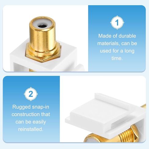 MECCANIXITY 10 Pcs RCA Coaxial Cable Connector,RG6 Female to Female Wall Plate Key-Stone Jack Insert Cable Extender for Wall Plate and Patch Panel Outlet Panel Mount, Gold in Kuwait