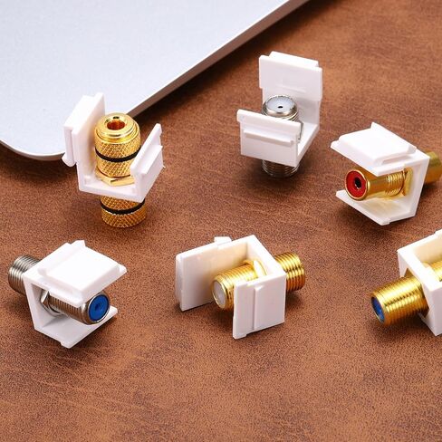 MECCANIXITY 10 Pcs RCA Coaxial Cable Connector,RG6 Female to Female Wall Plate Key-Stone Jack Insert Cable Extender for Wall Plate and Patch Panel Outlet Panel Mount, Gold in Kuwait