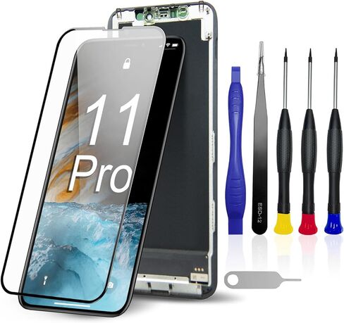 استبدال شاشة iPhone 11 Pro LCD مقاس 5.8 بوصة - مجموعة محول رقمي لشاشة تعمل باللمس ثلاثية الأبعاد مع مجموعة أدوات إصلاح كاملة، متوافقة تمامًا مع موديلات iPhone 11 Pro (A2160، A2215، A2217) in Kuwait