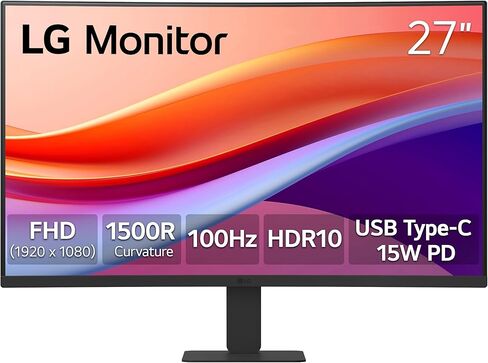 LG 27U421A-B 27-inch Full HD (1920 x 1080) Curved Computer Monitor, 100Hz, 5ms, HDR10, 3-Side Borderless, Switch, HDMI, USB Type-C 15W PD, Tilt Slim Stand, Black (Renewed) in Kuwait