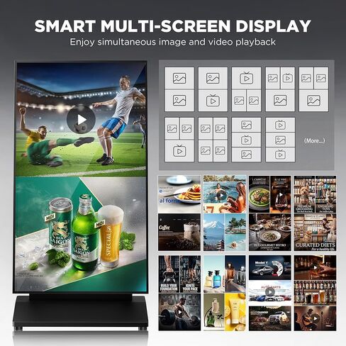 43 Inch Digital Signage Display, 4K 800 Nits UHD Full Screen LCD Advertising Kiosk, Portable Floor Standing Auto AD Player Android14 App-Based Control with USB/HDMI/WiFi in Kuwait
