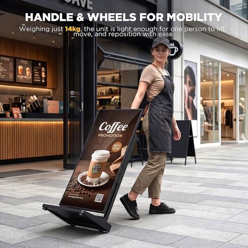 43 Inch Digital Signage Display, 4K 800 Nits UHD Full Screen LCD Advertising Kiosk, Portable Floor Standing Auto AD Player Android14 App-Based Control with USB/HDMI/WiFi in Kuwait