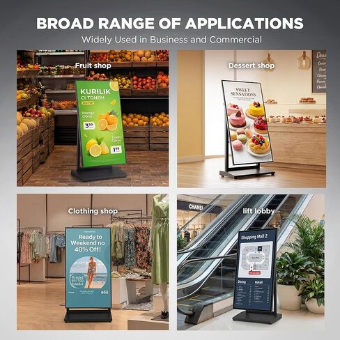 43 Inch Digital Signage Display, 4K 800 Nits UHD Full Screen LCD Advertising Kiosk, Portable Floor Standing Auto AD Player Android14 App-Based Control with USB/HDMI/WiFi in Kuwait