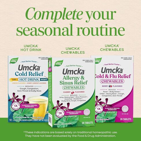 Nature's Way Umcka Allergy+Sinus Homeopathic, Sneezing, Runny Nose, Congestion, and Sinus Pressure**, Phenylephrine Free, Non-Drowsy, Cherry Flavored, 20 Chewable Tablets in Saudi Arabia
