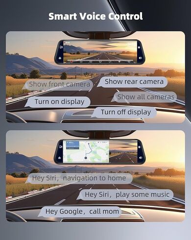 2.5K Mirror Dash Cam with Carplay&Android Auto,10" Rear View Mirror Camera for Cars/Trucks with Voice Control/ 64GB Card/Touch Screen/Parking Monitor/Reverse Assist/Dual Loop Record/WDR Tech in Kuwait