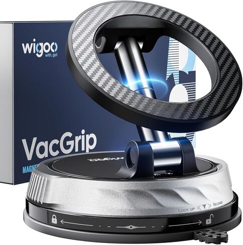 حامل هاتف سيارة مطور من Wigoo 2026 لـ Magsafe [98LBS شفط ومغناطيس 3000gf] حامل سيارة قابل للتعديل 360 درجة، حامل هاتف محمول لسيارتك، لهاتف iPhone 17 Pro Max 16 15 14 13 12 Plus، ألياف الكربون in Kuwait