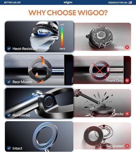 حامل هاتف سيارة مطور من Wigoo 2026 لـ Magsafe [98LBS شفط ومغناطيس 3000gf] حامل سيارة قابل للتعديل 360 درجة، حامل هاتف محمول لسيارتك، لهاتف iPhone 17 Pro Max 16 15 14 13 12 Plus، ألياف الكربون in Kuwait