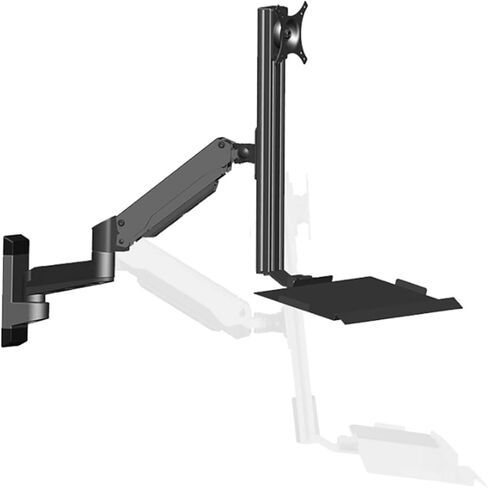 Monitor Desk Mount Wall Mount Monitor Bracket Arm, Wall Mount Lift Workstation with Foldable Keyboard Tray, Industrial Wall Mount Monitor Stand Fits Monitors Up to 32" Co-Black-A in Kuwait
