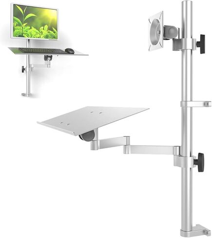 Monitor Arm Desk Mount for 17-27 Inch Screens, Full-Motion Adjustable Arm, Load Capacity 10Kg, Height Adjustable with Keyboard Tray, Ergonomic Sit-Stand Workstation in Kuwait