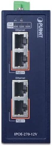 IPOE-270-12V محور حاقن صناعي ثنائي المنفذ متعدد جيجابت 802.3bt PoE++ مع معزز 12 فولت (-40~75 درجة مئوية، 12~56VDC) in Kuwait