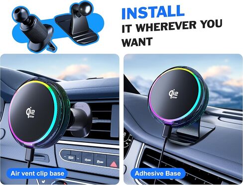 25W MagSafe Compatible Car Mount Charger with Air-Cooled, 3500gf Magnetic Phone Holder for iPhone and Android, Dash Air Vent with Rainbow Ambient Light Valentines Day Gifts in Kuwait