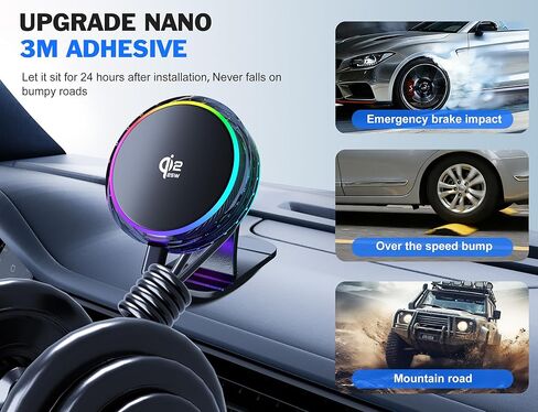 25W MagSafe Compatible Car Mount Charger with Air-Cooled, 3500gf Magnetic Phone Holder for iPhone and Android, Dash Air Vent with Rainbow Ambient Light Valentines Day Gifts in Kuwait