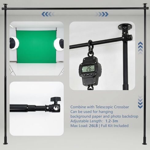 Kate Backdrop Holder 10x10ft Black Backdrop Support Kit Stand Varipole Support System (Pair) Equipped with Clamp-Mounted U-Shaped Hook and Telescopic Crossbar in Kuwait