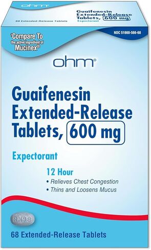 Ohm Guaifenesin Chest Congestion and Mucus Relief Extended-Release Tablets 600 mg 12-Hour Expectorant Caplet (60) in Saudi Arabia