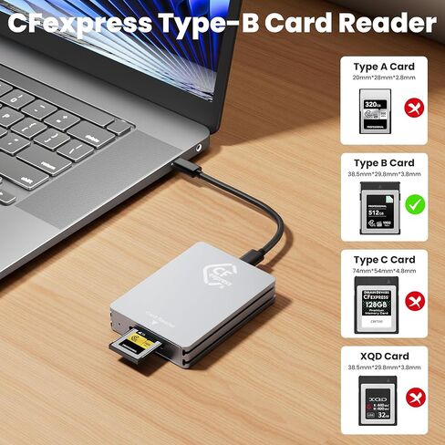 CFexpress Type B Card Reader - All-Aluminum 10Gbps USB 3.2 Gen 2, Professional CFexpress Type B Card Adapter with Superior Heat Dissipation, Compatible with iPhone 16/17, iPad, MacBook, PC, Android in Kuwait