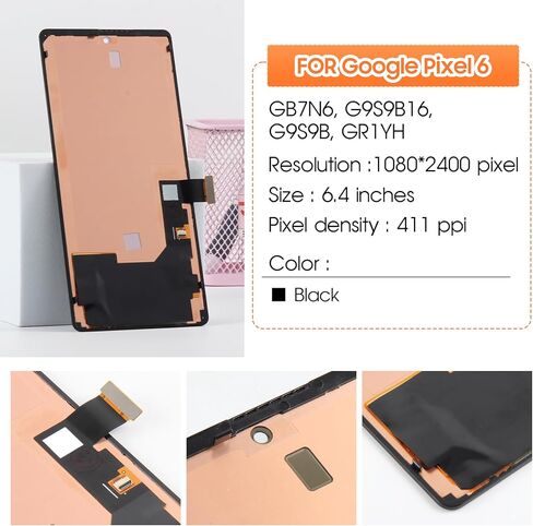 OLED Screen Replacement for Google Pixel 6 6.4", with in-Display Fingerprint Sensor Support, Full Assembly & Complete Repair Tool Kit for Google Pixel 6 GB7N6, G9S9B, G8VMU - Vivid Display in Kuwait