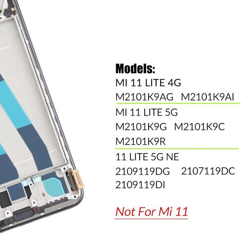 بديل لجهاز Xiaomi Mi 11 lite 5G | 11 لايت 4G | شاشة LCD 5G NE مع إطار لشاومي M2101K9AG M2101K9G 2109119DG LCD تعمل باللمس لوحة عرض محول الأرقام (أسود، وليس لـ Mi 11) in Kuwait