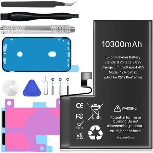 [10300mAh] Battery for iPhone 12 Pro Max, Upgraded Higher Capacity Battery Replacement for iPhone 12 Pro Max A2410 A2411 A2412 A2342 with Repair Tools Kit in Kuwait