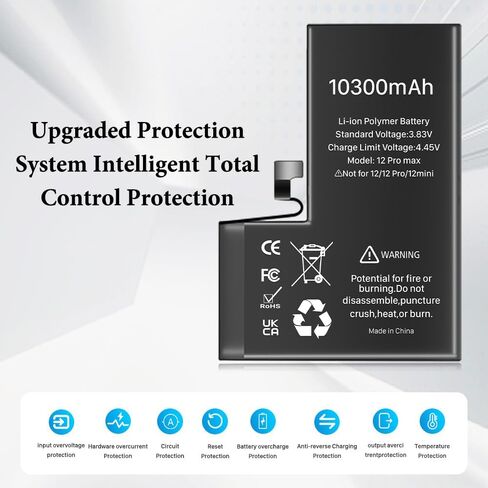 [10300mAh] Battery for iPhone 12 Pro Max, Upgraded Higher Capacity Battery Replacement for iPhone 12 Pro Max A2410 A2411 A2412 A2342 with Repair Tools Kit in Kuwait