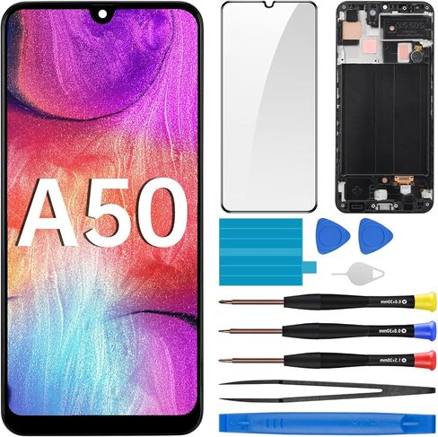 for Samsung Galaxy A50 Screen Replacement with Frame LCD Display Touch Digitizer Full Assembly and Side Button Ear Speaker Vibration Motor Glass Repair Tools Kit SM-A505U SM-A505U1 in Kuwait