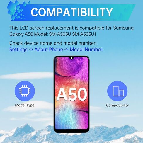 for Samsung Galaxy A50 Screen Replacement with Frame LCD Display Touch Digitizer Full Assembly and Side Button Ear Speaker Vibration Motor Glass Repair Tools Kit SM-A505U SM-A505U1 in Kuwait
