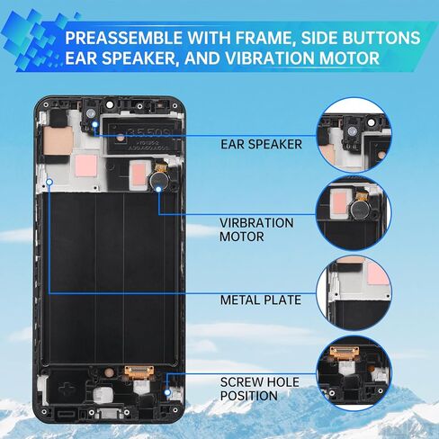 for Samsung Galaxy A50 Screen Replacement with Frame LCD Display Touch Digitizer Full Assembly and Side Button Ear Speaker Vibration Motor Glass Repair Tools Kit SM-A505U SM-A505U1 in Kuwait