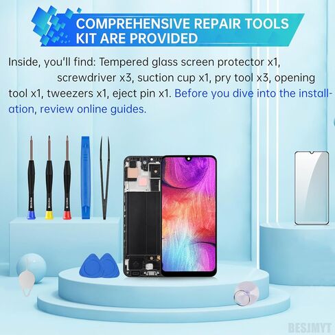 for Samsung Galaxy A50 Screen Replacement with Frame LCD Display Touch Digitizer Full Assembly and Side Button Ear Speaker Vibration Motor Glass Repair Tools Kit SM-A505U SM-A505U1 in Kuwait