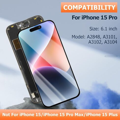 INCELL لشاشة iPhone 15 Pro البديلة لشاشة iPhone 15 Pro LCD A2848، A3101، A3102، A3104 قطعة إصلاح مجموعة شاشة LCD تعمل باللمس in Kuwait