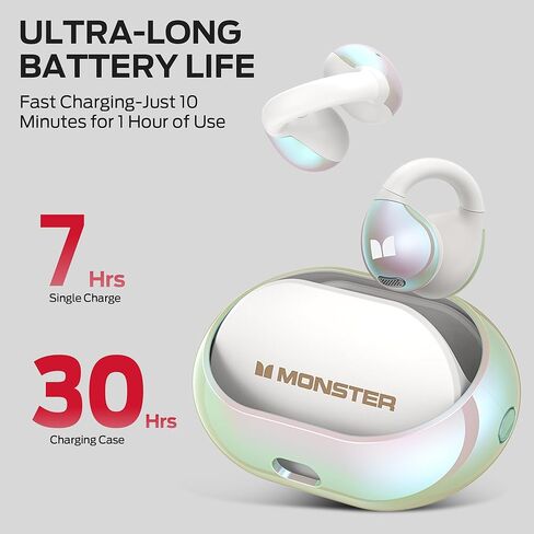 سماعات رأس Monster Open Ear AC600، سماعات أذن لاسلكية بلوتوث 5.4 مع ستيريو هاي فاي، سماعات أذن بمشبك مع مكالمة واضحة ENC، وقت تشغيل 21 ساعة، سماعات رأس لاسلكية مقاومة للماء IPX6 لممارسة الرياضة في الهواء الطلق in Kuwait