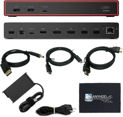 Lenovo 40BC0100US USB4 Smart Dock 5500 لأجهزة الكمبيوتر المحمولة مع محول 135 واط وHDMI ومنفذ DisplayPort وكابلات USB C وقماش - محطة إرساء in Kuwait