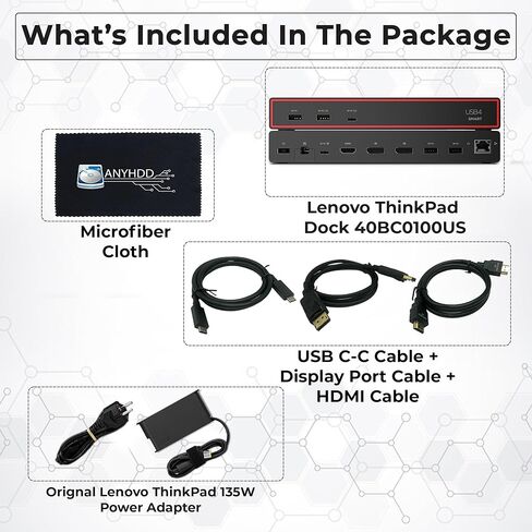 Lenovo 40BC0100US USB4 Smart Dock 5500 لأجهزة الكمبيوتر المحمولة مع محول 135 واط وHDMI ومنفذ DisplayPort وكابلات USB C وقماش - محطة إرساء in Kuwait