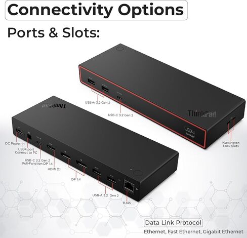 Lenovo 40BC0100US USB4 Smart Dock 5500 لأجهزة الكمبيوتر المحمولة مع محول 135 واط وHDMI ومنفذ DisplayPort وكابلات USB C وقماش - محطة إرساء in Kuwait