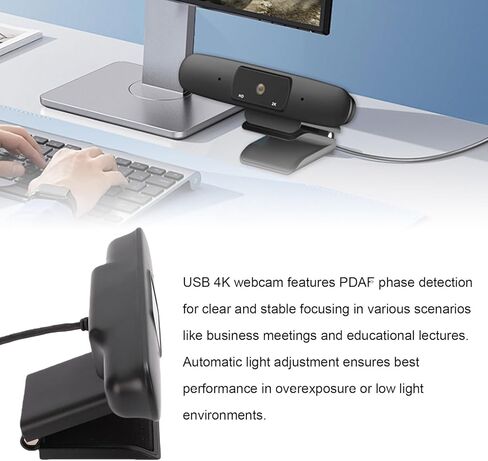 4K Webcam with PDAF Autofocus & Noise Reduction Mic, USB HD Web Camera for PC, Laptop, Online Meeting, Live Streaming, Low Light Compensation in Kuwait