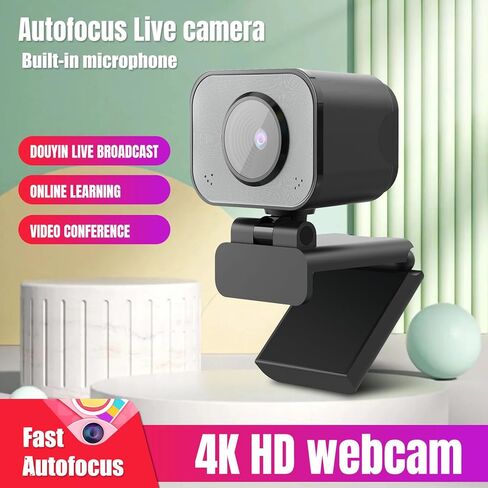 كاميرا ويب EBTOOLS 4K UHD، عدسة بزاوية واسعة 70 درجة مع ميكروفون لإلغاء الضوضاء، تركيز تلقائي PDAF، ضبط تلقائي للضوء، تشغيل كاميرا كمبيوتر USB لعقد مؤتمرات الفيديو، التدريس عبر الإنترنت in Kuwait