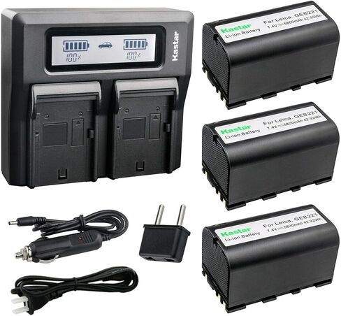 Kastar 3 حزمة بطارية وLCD شاحن مزدوج سريع لايكا 724117 733269 733270 T733270 772806 لايكا GEB70 GEB90 GEB111 GEB171 GEB211 GEB212 GEB221 GEB241 GEB371 GKL311 TS12 TS16 TC1200 TS1200 TPS1200 in Kuwait