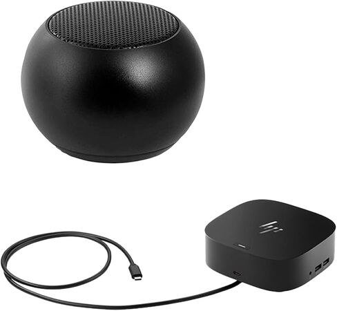 HP G5 Mulitport Dock 100W, Three 4K Displays Supported for Business, DisplayPort and USB Hub Bundled with Bluetooth Mini U Speaker and Built-in Mic, 4 Hour Playback in Kuwait