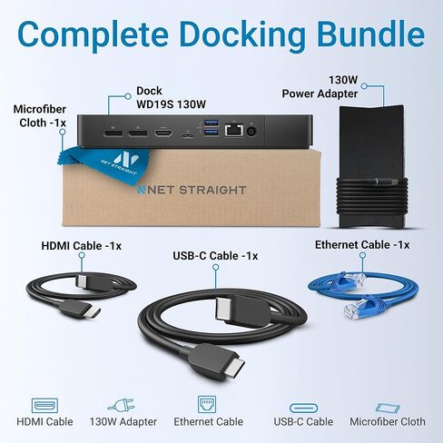 قاعدة إرساء WD19S بقدرة 130 وات USB-C، شاشة مزدوجة 4K 60 هرتز، Latitude Precision XPS، توصيل طاقة 130 وات، 5 منافذ USB، جيجابت إيثرنت، HDMI 2 DisplayPort (WD19S130W) in Kuwait