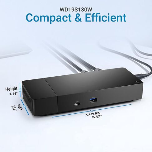 قاعدة إرساء WD19S بقدرة 130 وات USB-C، شاشة مزدوجة 4K 60 هرتز، Latitude Precision XPS، توصيل طاقة 130 وات، 5 منافذ USB، جيجابت إيثرنت، HDMI 2 DisplayPort (WD19S130W) in Kuwait