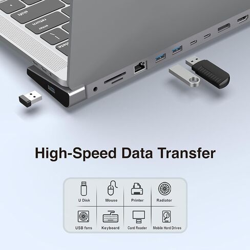 قاعدة توصيل USB C 12 في 1 شاشة مزدوجة HDTV، 4K DP، USB 3.0، 100W PD، RJ45، قارئ SD/TF، ​​قاعدة كمبيوتر محمول عالمية لأجهزة MacBook Pro/Air، Dell، HP، Surface، Lenovo، التوصيل والتشغيل in Kuwait