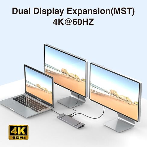 قاعدة توصيل USB C 12 في 1 شاشة مزدوجة HDTV، 4K DP، USB 3.0، 100W PD، RJ45، قارئ SD/TF، ​​قاعدة كمبيوتر محمول عالمية لأجهزة MacBook Pro/Air، Dell، HP، Surface، Lenovo، التوصيل والتشغيل in Kuwait