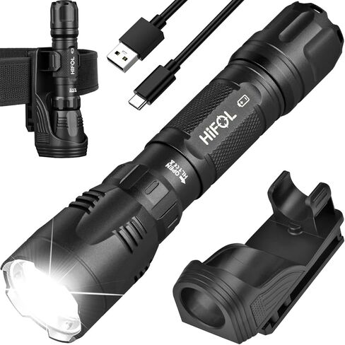 Tactical Flashlights 2000 Lumens, Police Flashlight with Rotatable Holster for Duty Belt, Handheld Flashlights for Camping/Law Enforcement HL1 in Kuwait