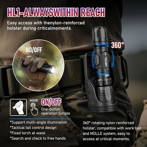 Tactical Flashlights 2000 Lumens, Police Flashlight with Rotatable Holster for Duty Belt, Handheld Flashlights for Camping/Law Enforcement HL1 in Kuwait